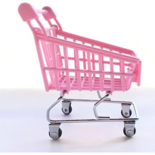 120pcs Cute Cart Mobile Phone Holder Pen Holder Mini Supermarket Office Handcart Shopping Utility Cart Storage Basket ZA6217