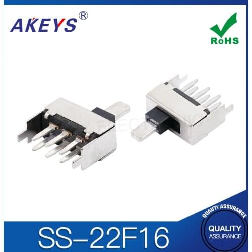 20PCS SS-22F16 2P2T Double pole double throw 2 position Iron handle slide switch 6 solder lug pin verticle type with 2 fixed pin