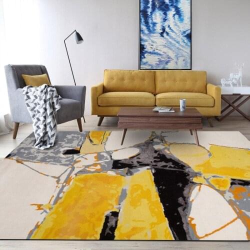 Abstract oil painting Bedroom Rug yellow gray Living Room area Rug Large Flannel Floor carpet non-slip Coffee Table Mat decor