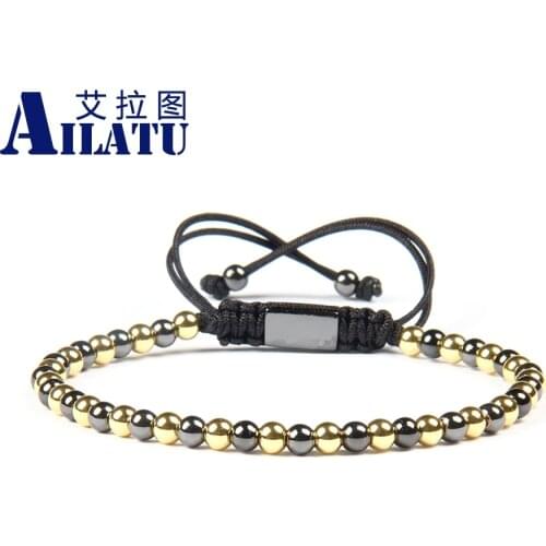 Ailatu 10pcs/lot Wholesale 4mm Stainless Steel Beads Macrame Bracelets Mix Colors for Mens Gift Top Quality