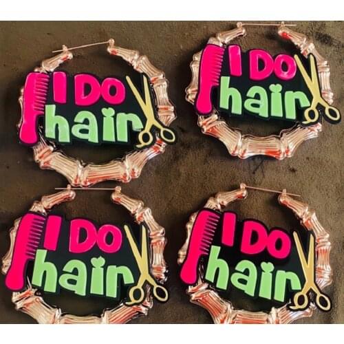 Hip-Hop Acrylic Bamboo Name Earrings I DO Hair Letter Earrings Personalized Studs Stainless Steel Big Round Name Earrings Gifts