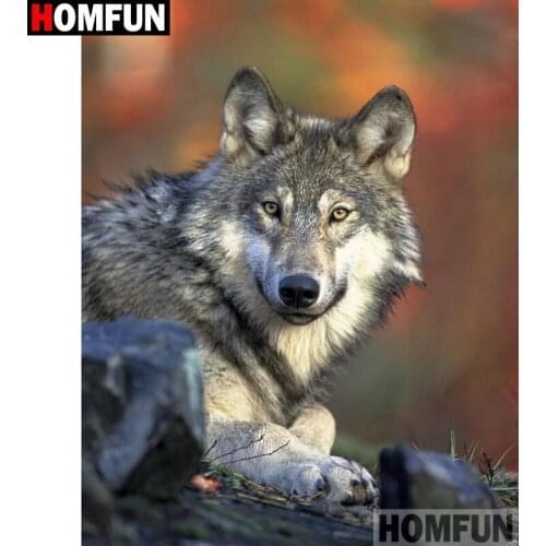HOMFUN Full Square/Round Drill 5D DIY Diamond Painting "Animal wolf" Embroidery Cross Stitch 5D Home Decor Gift A16160