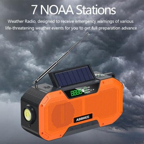 ABBREE IPX6 Emergency Solar Hand Crank Auto Scan New Emergency Radio AM/FM/NOAA Weather Radio Waterproof 2000/5000mAh Power Bank