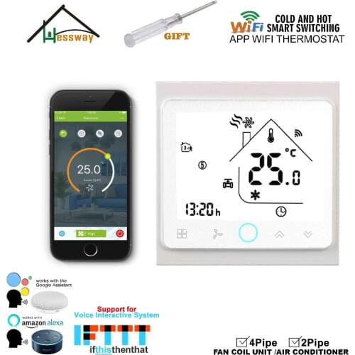 HESSWAY Wireless Room Cool Heat Fan Coil WIFI Thermostat Google Alexa Work for Mobile APP Control