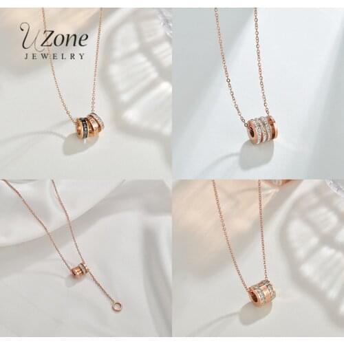 UZone 2020 New Cubic Zirconia Roman Numerals Cylinder Pendant Necklace For Women Stainless Steel Rose Gold Chain Necklaces Gift