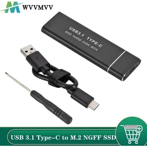 WVVMVV USB 3.1 Type-C to M.2 NGFF SSD Mobile Hard Drive Disk Box 6Gbps External Enclosure Case for m2 SATA SSD USB 3.1 2260/2280