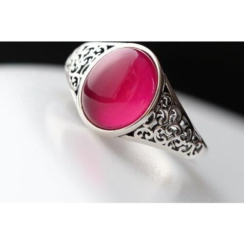 Ecoworld Ge silver jewelry wholesale manual with red corundum 925 Sterling Silver Ring retro silver ring opening female
