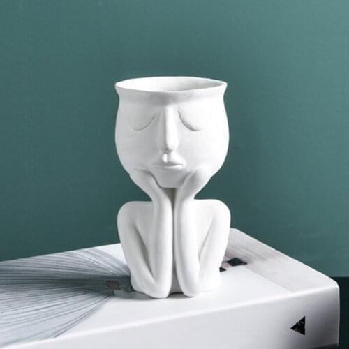 Human Think Face Ceramic Home Plants Flower Pot Vase Planter Tabletop Decoration Sculpture TableDecoration Flower Vases Portrait