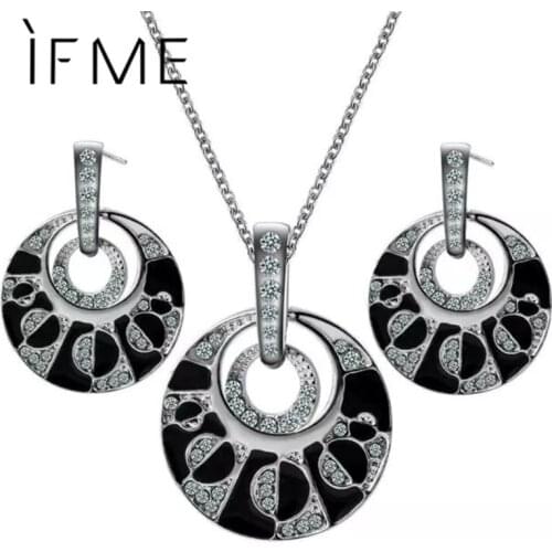 IF ME Fashion Full Crystal Jewelry Sets for Women Silver Color Geometric Round Jewelry Set Pendant Necklace Earrings 2018 New