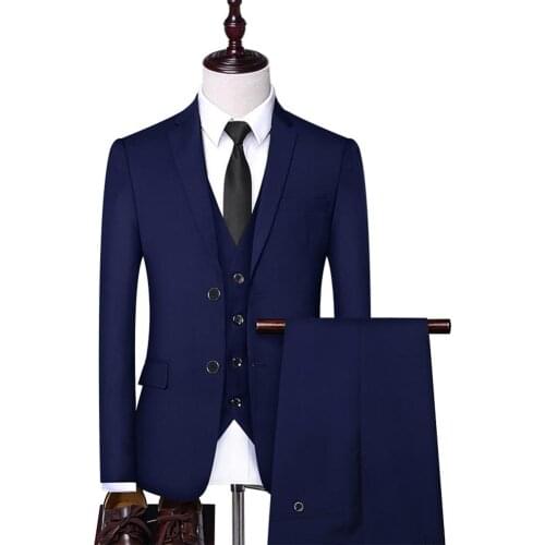 3Pcs/Set Luxury Mens Suits Men Autumn Solid Color Lapel Collar Coat Jacket Vest Pants Business Suit Set Wedding Business Suit Se