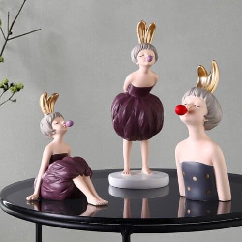 Creative Bubble blowing girl Statue Resin sculpture Crafts Simple Living Room Ornaments Home Office Store Decors Decorations