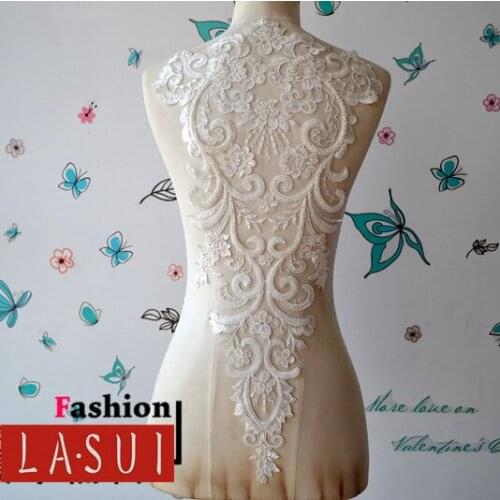 LASUI 60*32cm =1piece High-end exquisite bead sequins Rayon cord lace applique for diy Wedding dress headdress veil costume0119