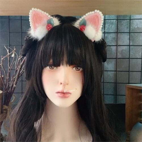 Lovely baize cat ears long tassels winter plush hairpin girls hanfu lolita accessories