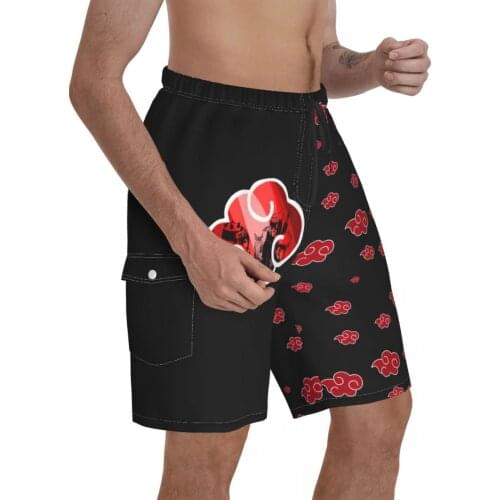 Akatsuki Red Cloud Akatsuki Promo Male Shorts Pocket beach pants Beach Shippuden Breathable Quick Dry Print Casual Graphic