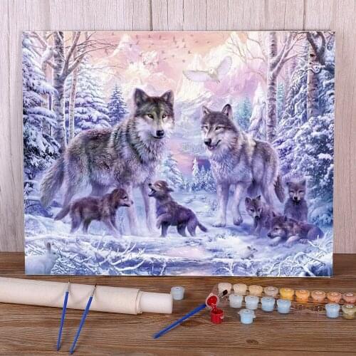 Moon And Wolf DIY Paint By Numbers Set Acrylic Paints 40*50 Canvas Painting Loft Wall Picture For Wholesale