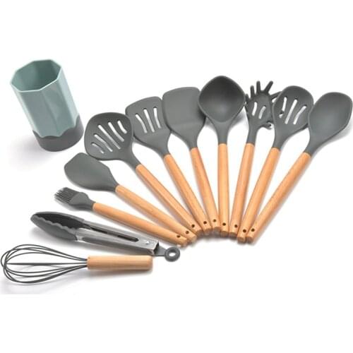 11pcs Kitchen Utensil Set High Quality Silicone Cooking Tools Set Household Wooden Handle Turner Cooking Various Kitchenware Set