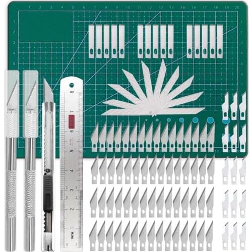LMDZ 105Pcs Precision Carving Craft Hobby Knife Set with Utility Precision Cutter and A5 Cutting Mat Extra Blades Steel Ruler