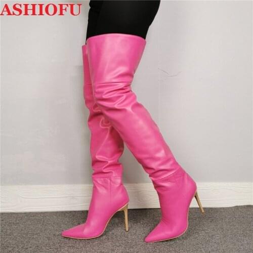 ASHIOFU 2020 New Real Photos Handmade Ladies Thigh High Boots Wedding Party Prom Over Knee Boots Winter Fashion Club Long Boots