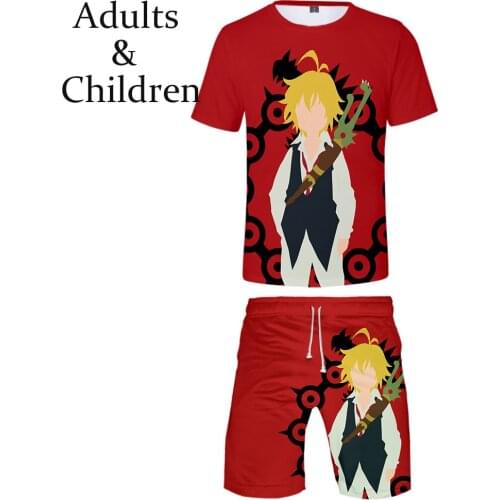 New Hot 3D meliodas Popular Casual suitableT-shirt+Beach shorts men/women Hip Hop Summer print boys girls Red two-piece sets