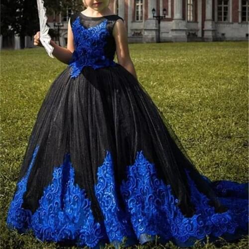 Black Flower Girl Dresses for Wedding Crystal Sash Beaded Lace Appliques Pageant Gowns For Girls Kids Formal Wear