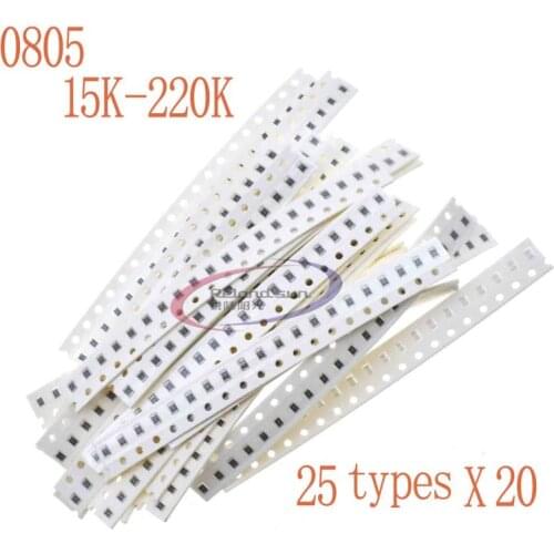 Component package 0805 SMD resistor package 15K-220K 5% common resistance of a total of 25 kinds of each of the 20