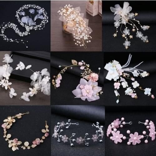 Handmade Lavender White Floral Headband Women Crown Wedding Garland Hair Accessories Girls Flower Hairband Bridal Headdress
