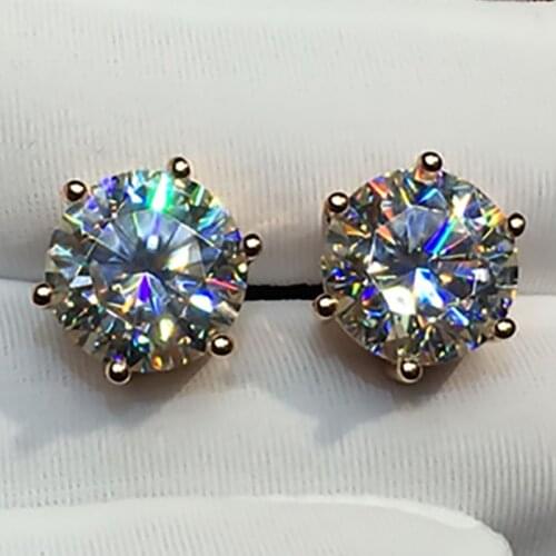 18K White Gold Stud Earrings Women Wedding Anniversary Engagement Party Round Moissanite Diamond Elegant Trendy Romantic