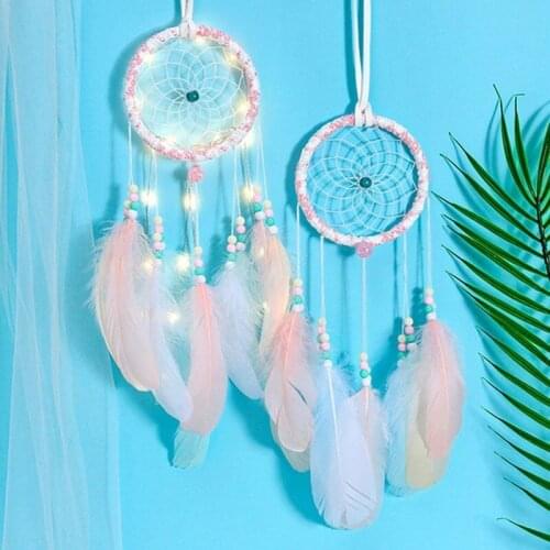 Creative handmade dream catcher hollow wind chime dream catcher feather pendant wall hanging with LED gift