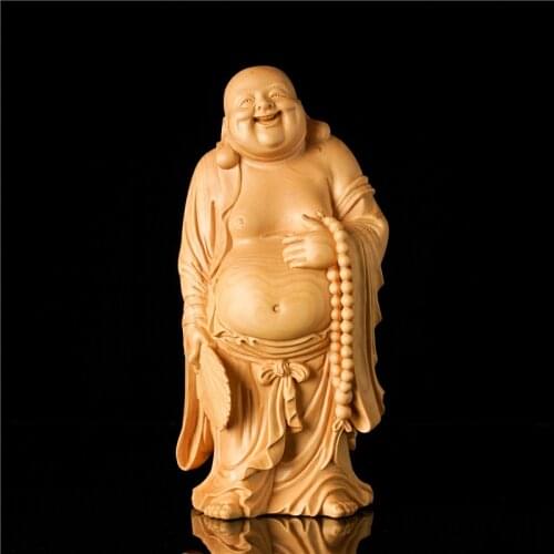 Laughing Buddha Statue Large Wood Carving Feng Shui Decoration Statuette Buddha Garden Statue Big Size Crafts Home Decor