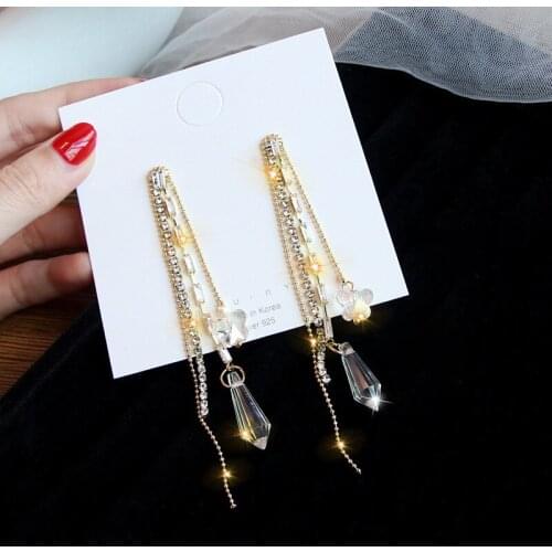 Super fairy crystal butterfly earrings female long tassel earrings temperament high-end jewelry statement earrings are women