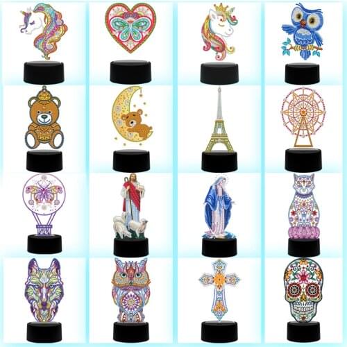 DIY 7 Color Led Light Pad Diamond Painting Acrylic Pad Owl Unicorn Diamond Mosaic Home Decor Rhinestone Animal Night Light Lamp