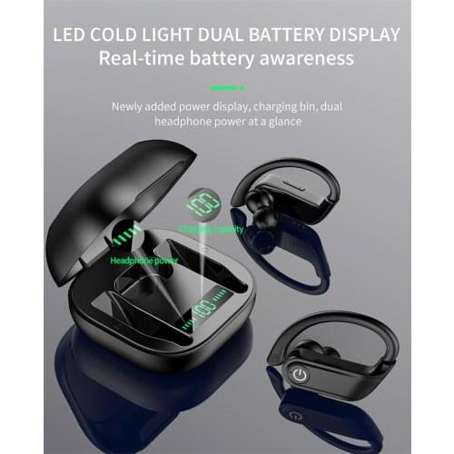 TWS V5.0 + EDR 3D Stereo Sports Waterproof Wireless Earphones LED Display Bluetooth Headset with Dual Microphones
