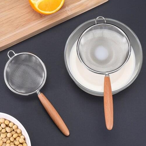 Dubbele Mesh Extra Fijne Rvs Theepot Keuken Ronde Kleine Filter Mesh Lepel Vergiet Met Houten Handvat 7Cm 8cm 10Cm