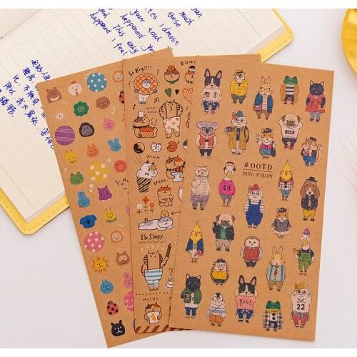 Vintage animal cat Bullet Journal Kraft paper Stickers Adhesive Stickers DIY Decoration Diary Japanese Stationery Stickers