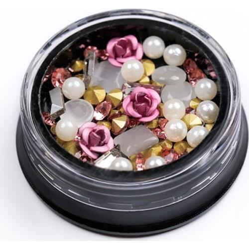 1 Pot Nail Art Glitter Rose Rhinestone Crystal Jewelry Gem Metal Stone Pearl Acrylic Gel Tips Decoration Accessories Manicure