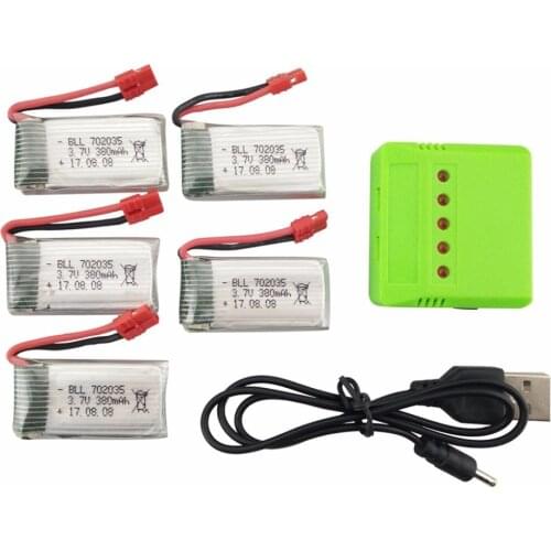 5PCS * 3.7V 380mAh Battery and 5 in 1 USB Charger Kit for SYMA X5A-1 X15 X15C X15W RC Quadcopter Parts Accessories