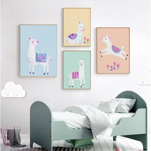 Abstract Lovely Cartoon Llama Paintings Animal Picture Nordic Canvas Prints and Posters Living Room Bedroom Corridor Decoration