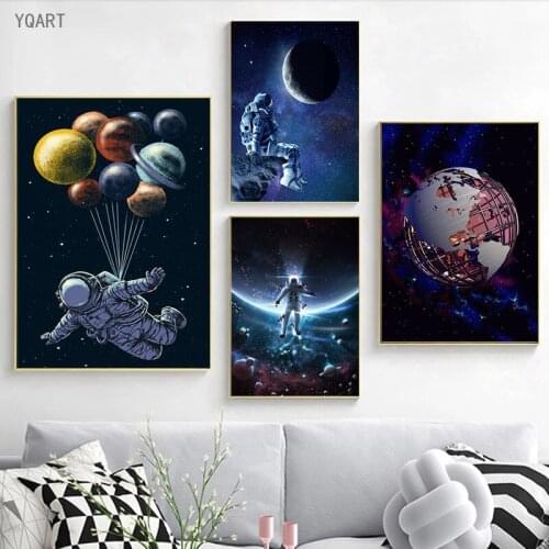 Astronaut Space Fantasy Planet Balloon Canvas Poster Nordic Wall Art Paintings Pictures Kids Bedroom Play Room Wall Decoration