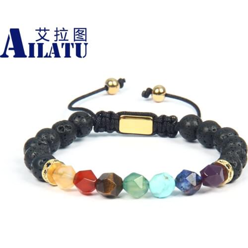 Ailatu Bracelet Women Chakras Braiding Bracelet with Faceted Cut Stone Healing Anxiety Relief Chakras Logo Jewelry