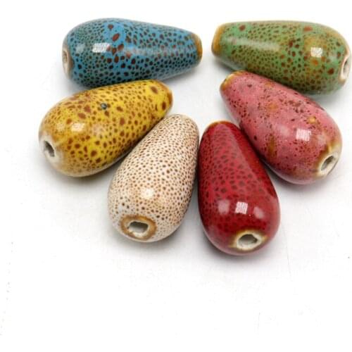 SEA MEW 20 PCS 25mm*13mm Water Drop Shape Beads Porcelain Ceramic Beads Handmade DIY 2.5mm Hole Beads For Jewelry Making