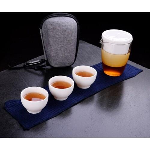 Tea set white a pot Three cups of ceramic teapots kettle gaiwan teacups chinese teaware portable travel tea set with travel bag
