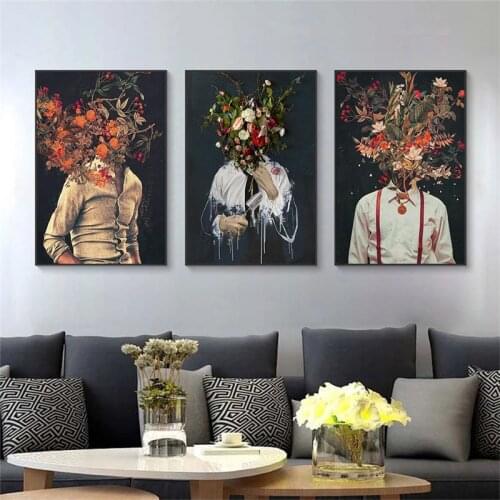 Flowers Man Abstract Art Painting Vintage Male Portrait Poster Scandinavian Canvas Print Pictures Wall Living Room Decoration