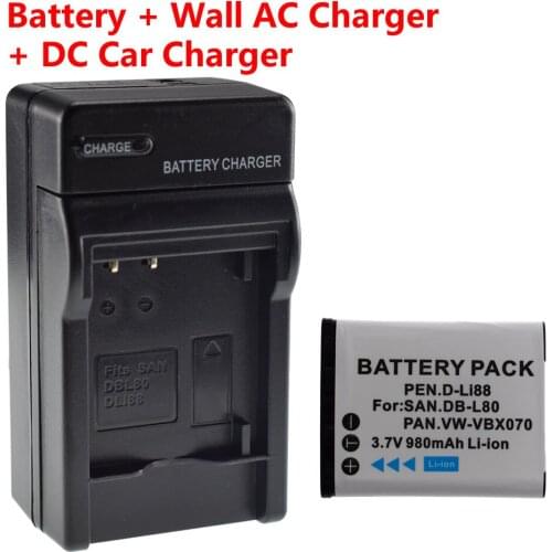 DB-L80 DBL80 L80A L80AU Battery + Charger + Car Plug for SANYO Xacti VPC-CG10 CG102 CG20 CS1 CG20BK CG21