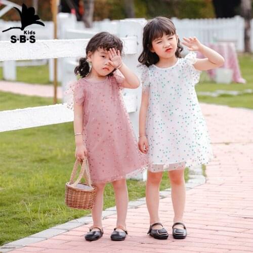 Childrens Clothing 2020 Summer Girls' Dresses Ins Mesh Sleeves Childrens Princess Dress Polka Dot Female Baby Casual Dress