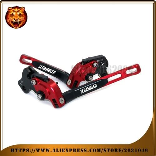 For DUCATI Scrambler 2015 2016 Motorcycle Adjustable Folding Extendable Brake Clutch Lever black RED with logo blue