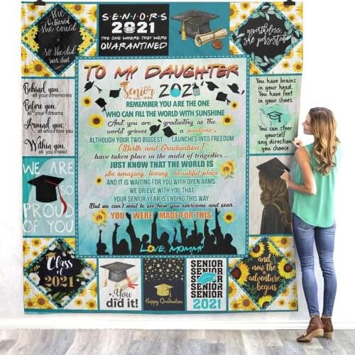 Personalized Graduation Fleece Blanket Best Gift for Son Daughter Senior 2021 Quilt Blanket Warm Throw Blanket for Sofa Bedroom