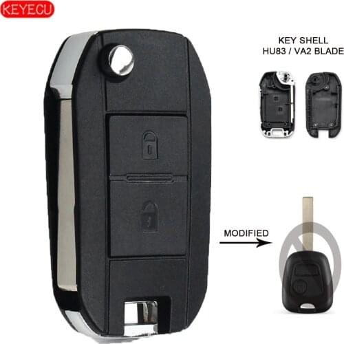 KEYECU 2 Button Modified Flip Folding Car Key Shell Key Case for Peugeot 307 107 207 407 Citroen C2 C3 Xsara HU83/VA2 Blade