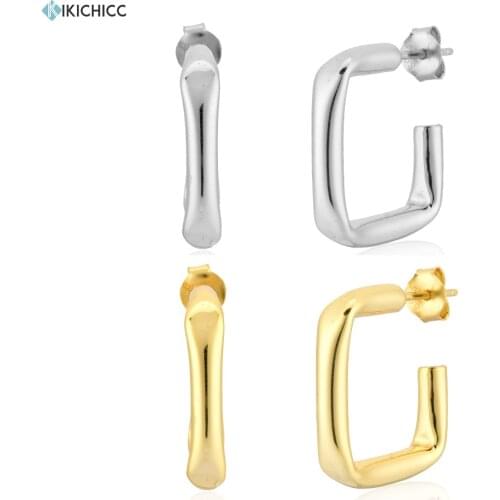 Kikichicc 925 Sterling Silver Square 14mm Hoops Geometric Irregular Loop Circle Women Special Jewelry 2020 Rock Punk Big jewels