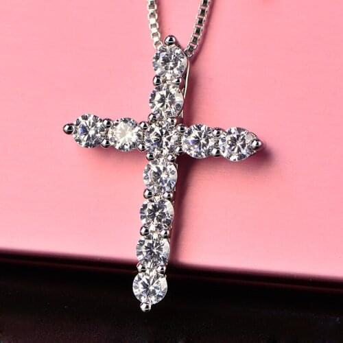 Hot Shiny crystal classic cross Pendant 925 Sterling Silver Necklace For Woman men 18 inch Box chain Fashion luxury Jewelry Gift