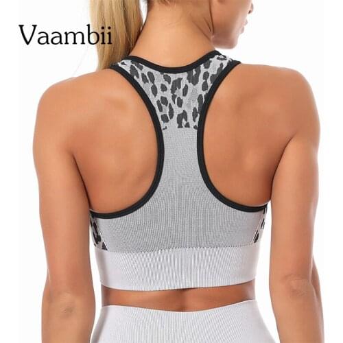 Leopard Top With Cups Straps Bra Without Bones Open Back Underwear For Women Sports Jogging Tops Seamless Sportswear Woman Gym